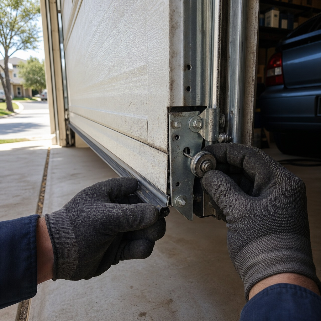 Emergency garage door repair, roller replacement on track. in Austin, TX